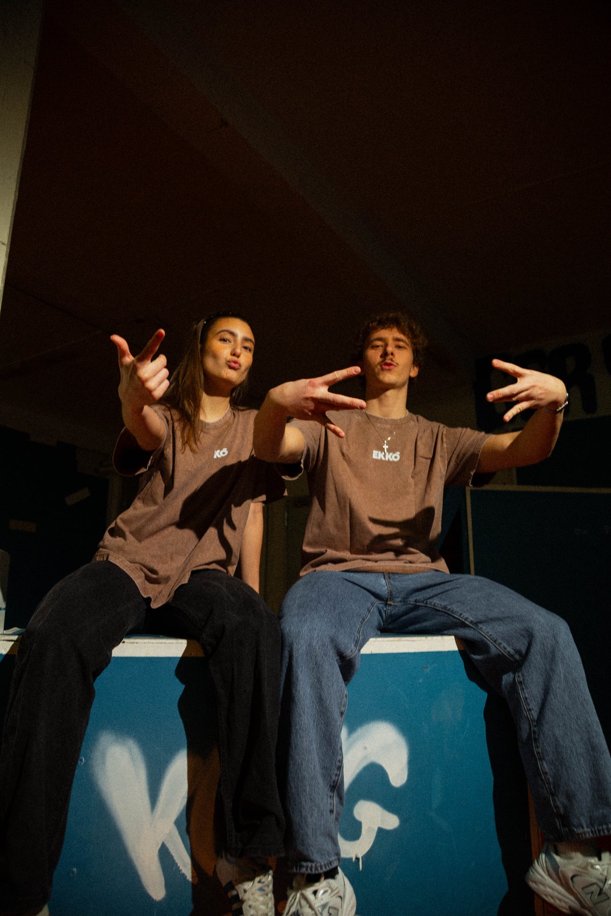 EKKÓ Ltd.Ed. NKH3D oversized tee, brunt — framman, tvey saman