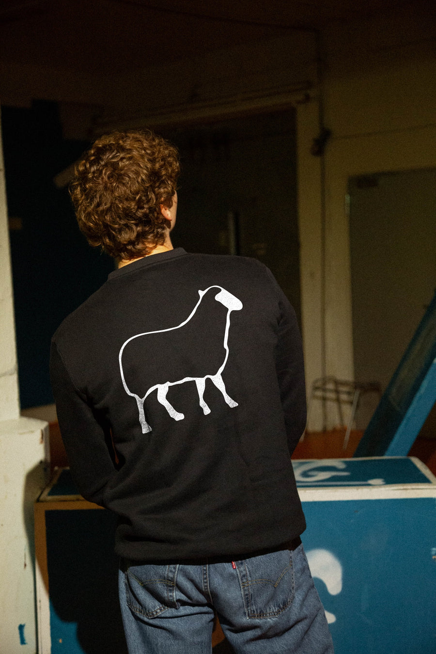 EKKÓ crewneck sweatshirt, svart — aftan, prent "Eg var tann eini."