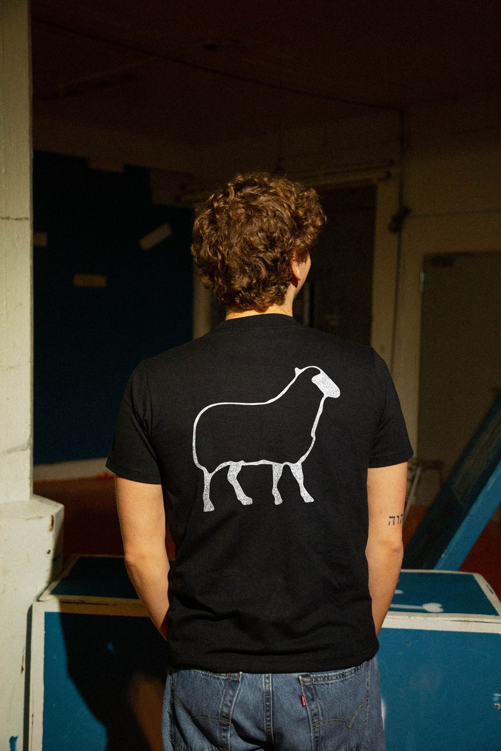 EKKÓ regular-fit t-shirt, svart — aftan, heil mynd, prent "Eg var tann eini."