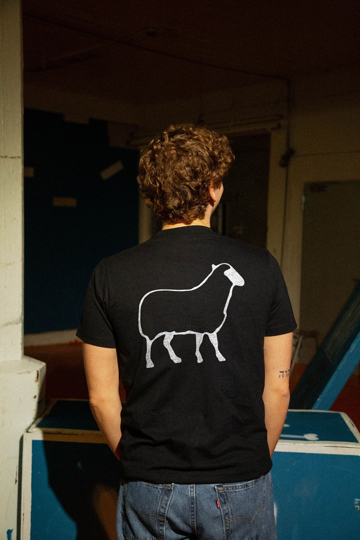 EKKÓ regular-fit t-shirt, svart — aftan, heil mynd, prent "Eg var tann eini."